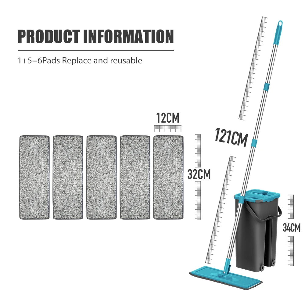 מערכת ניקוי רצפה מקצועית לבית עם מגבונים מיקרופייבר שניתן לשטוף לעץ קשה