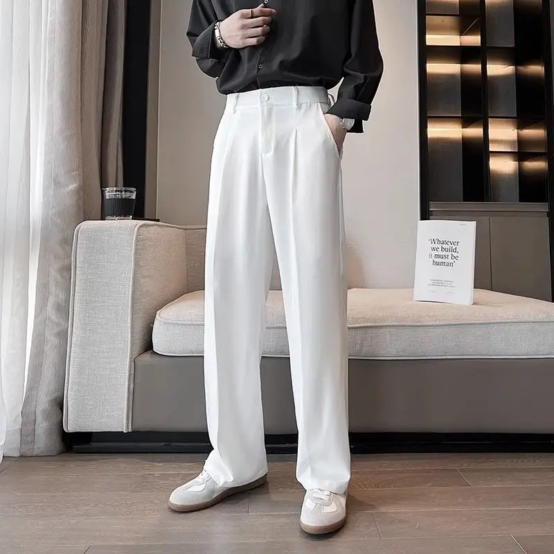 Spring Autumn KPOP Fashion Style Harajuku Slim Fit Trousers Loose Casual All Match Pants Straight Cylinder Wide-leg Trousers