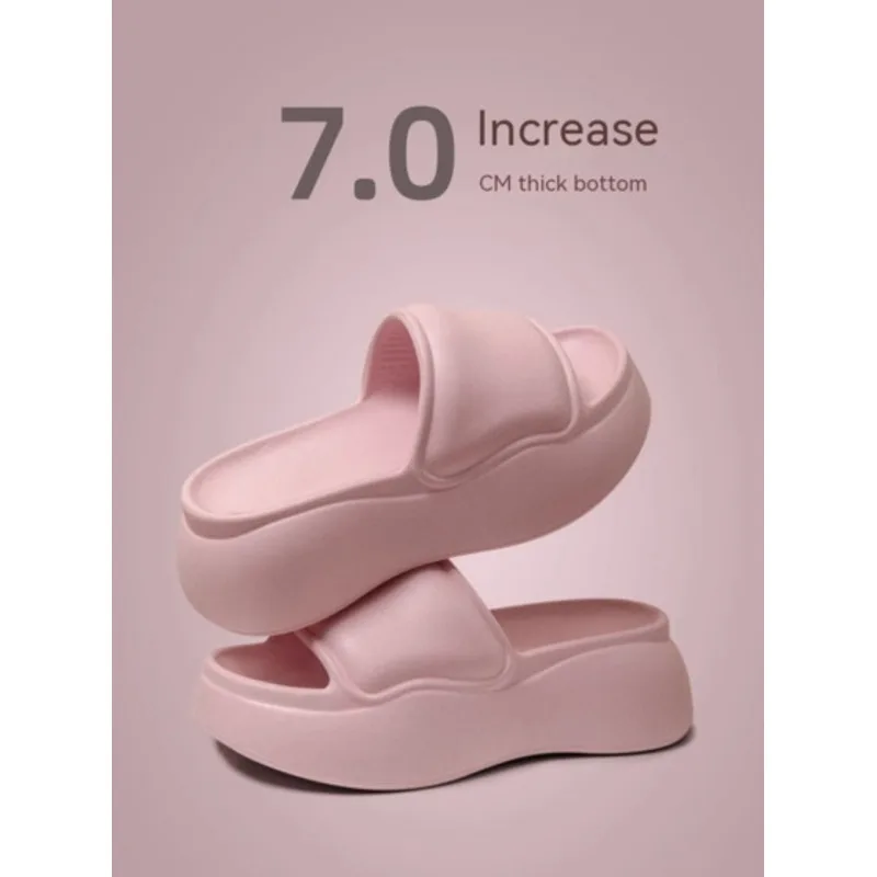 

7.0cm Women's Sandals Slippers with Feeling Stepping Feces, Indoor Height Increase, Thick Sole External Wear, Soft Sole Wearing