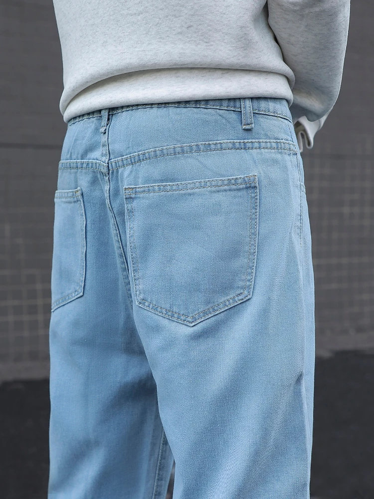 Men Jeans Cotton Baggy Y2K Elastic Waist Washed Wide Leg Solid Straight Loose Denim Trousers