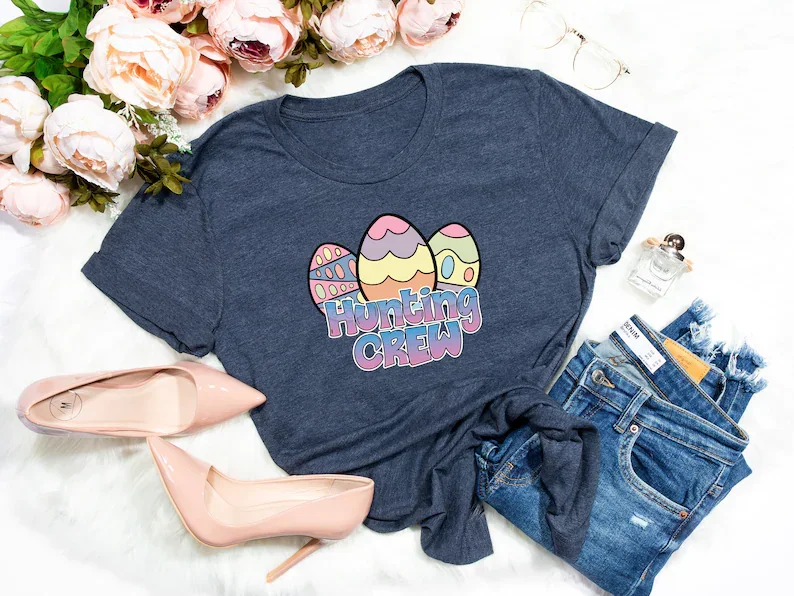 

Hunting Eggs Shirt Easter Eggs Bunny Family Easter Cute Short Sleeve Fashion 100% Cotton O Neck Female Clothing Casual T-Shirts