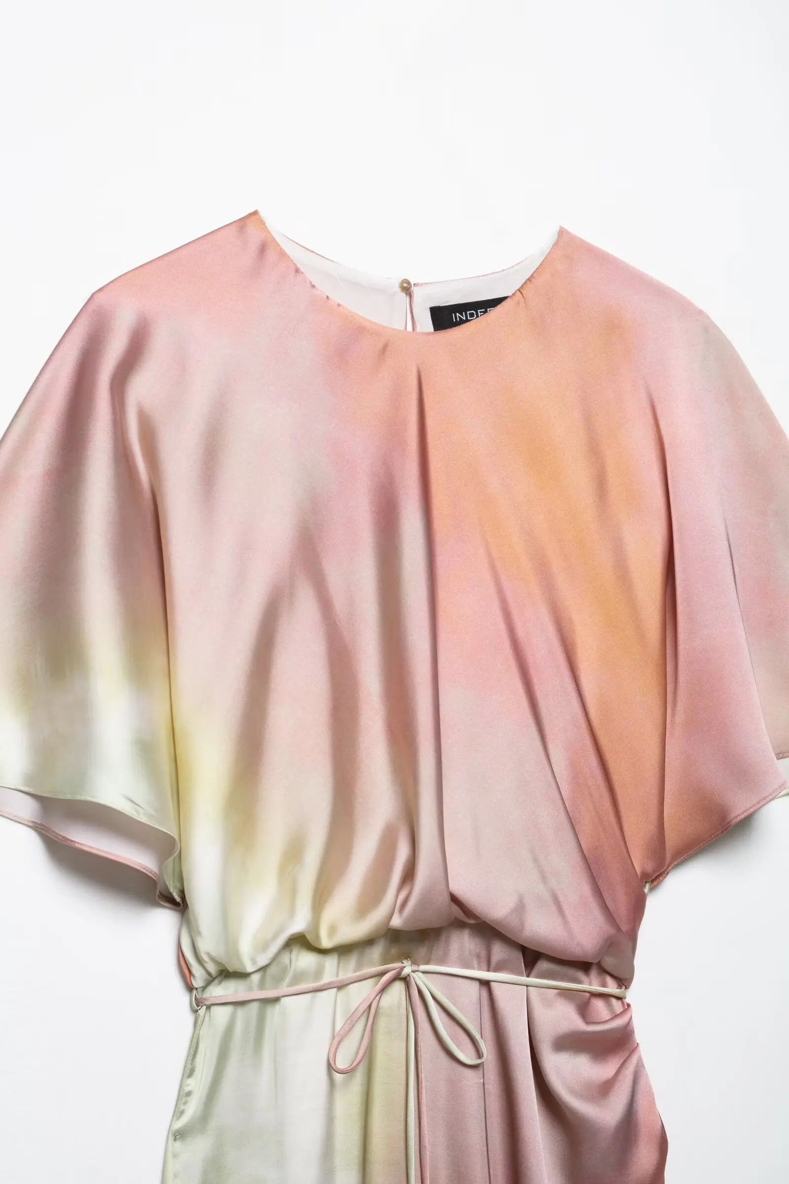 Description Picture 5 of itemTRAFZA 2025 Fashion Woman Belt Decorate O-Collar Short Sleeve Midi Dress Summer Women Tie Dye Print Rear Zipper Beach Dress