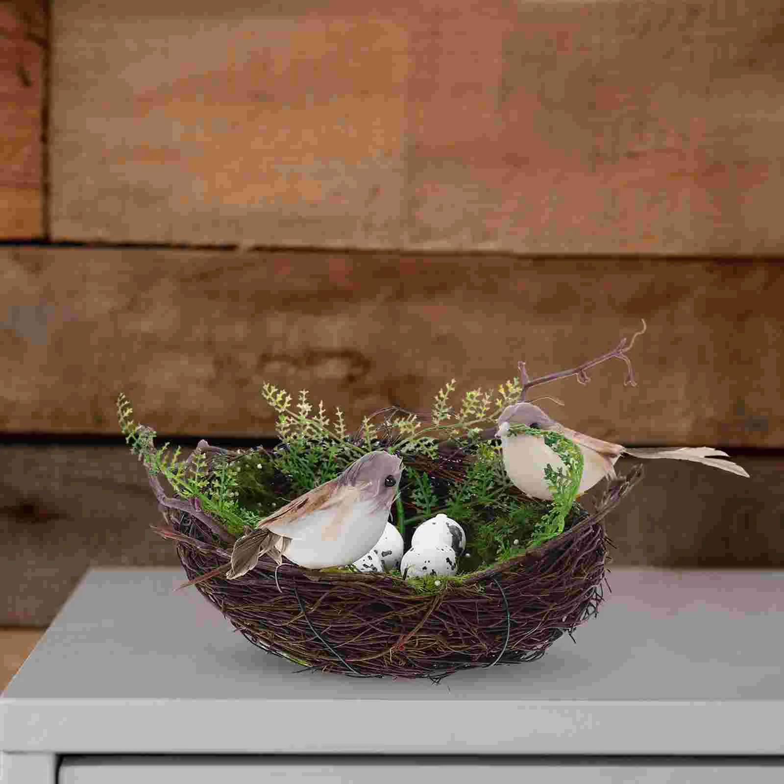 

Realistic Feathered Bird Nest Artificial Craft Birds Egg Ornaments Easter Festival Party Garden Decoration
