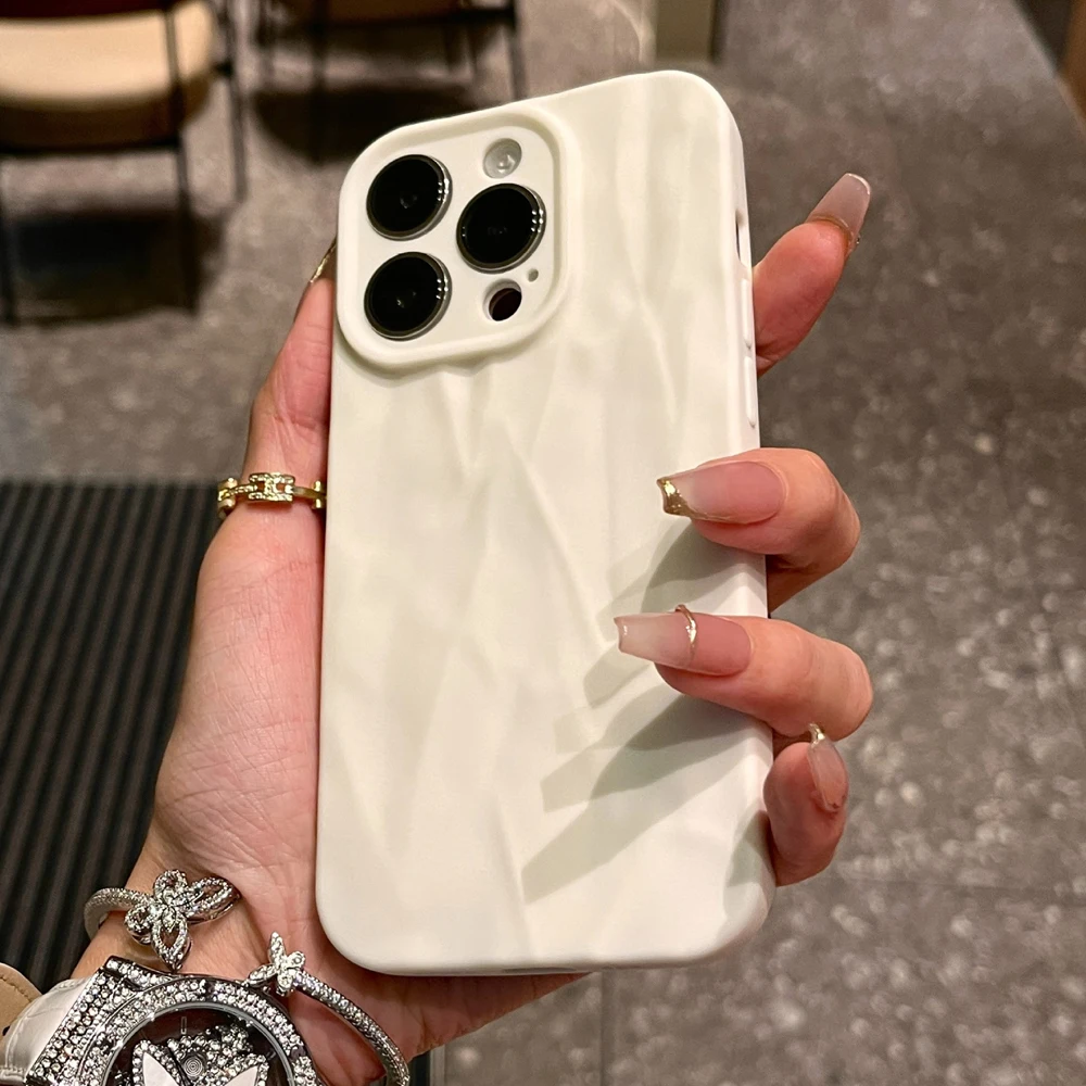 thumbnail image 1 of Fashion Silicone Fold Wrinkle Phone Case For iPhone 14 13 12 11 15 Pro Max SE X XS XR 8 7 Plus Soft Candy Color Full Cover, 1 of 4