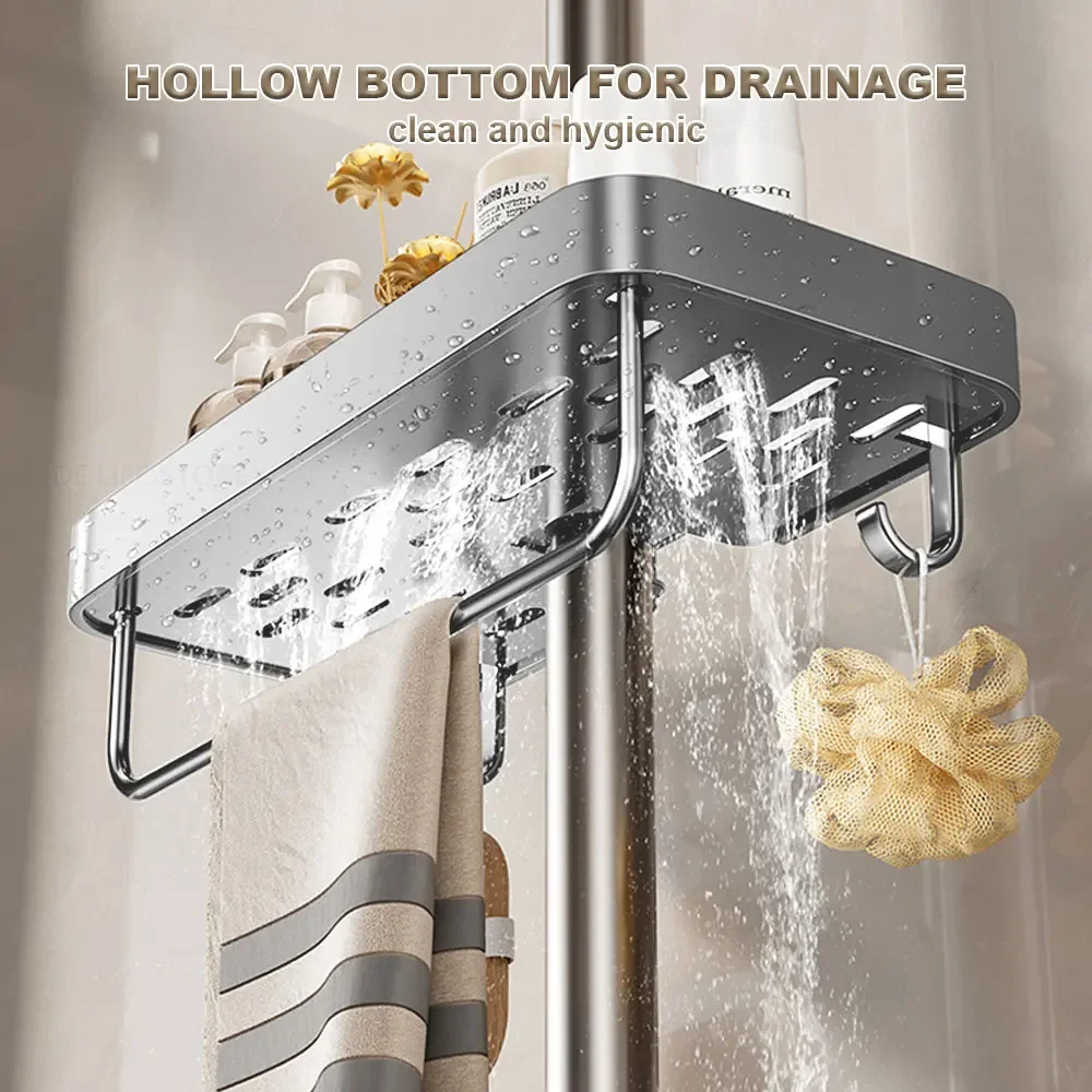 Aluminum Shower Shelf with Towel Rack Bathroom Shelf Without Drilling Soap Shampoo Holder Shower Tray Bathroom Organizer 3