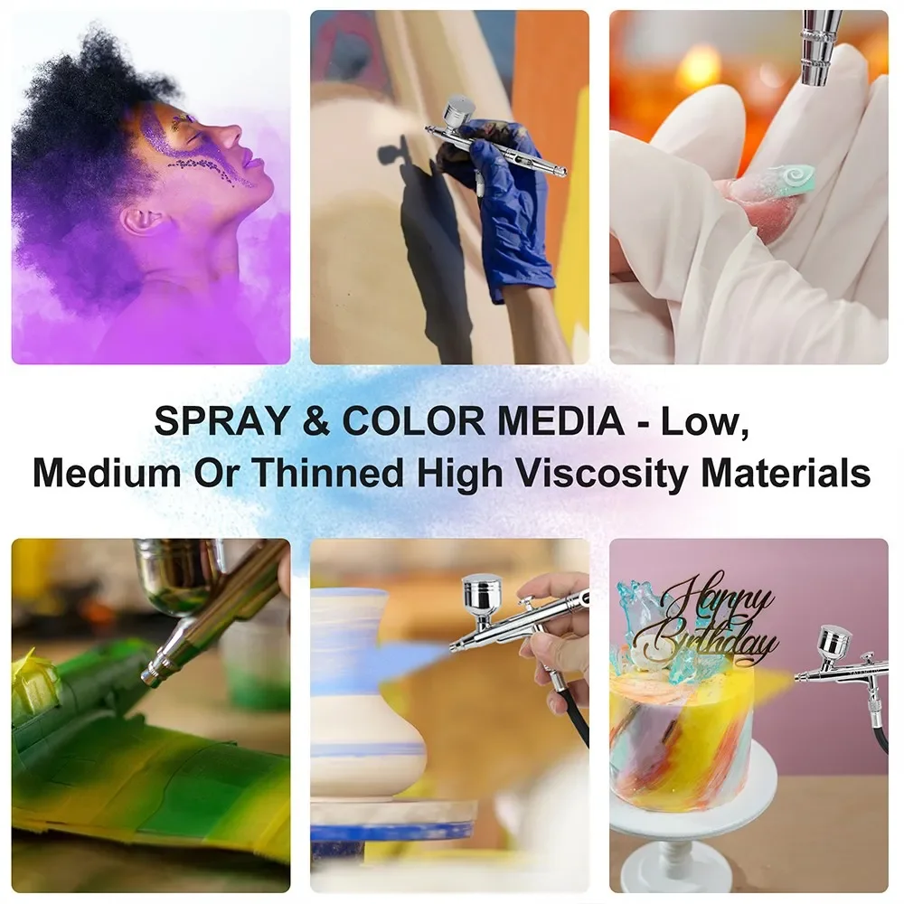 Airbrush Kit Dual-Action Gravity Airbrush Spray Gun with 0.2/0.3/0.5mm Needles Set 7cc/20cc/40cc Cup Air Hose and Cleaning Kit 6