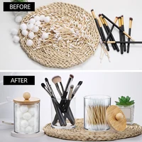 3/4Pcs Bathroom Organizer Set Qtip Holder Dispenser with Bamboo Lids Clear Acrylic Storage Box for Cotton Ball/Swabs Storage NEW 2