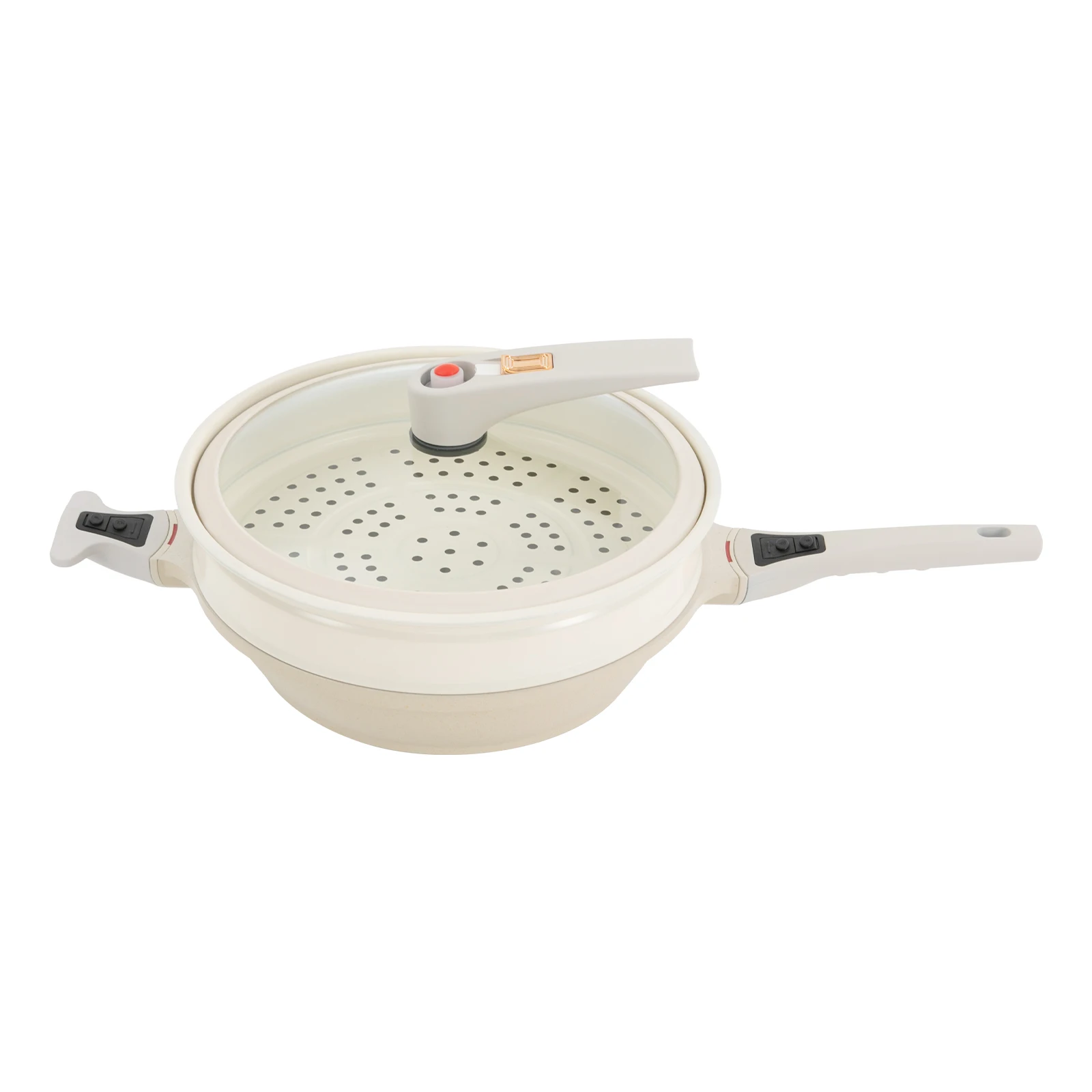 32cm Multi Functional Micro Pressure Non Stick Pan Double Ear Frying Pan Large Frying-Beige
