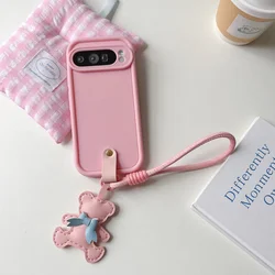 Adorable Bear Lanyard Case with Bowknot - Soft TPU Shockproof Cover - Google Pixel 8 Pro (PinkGS)