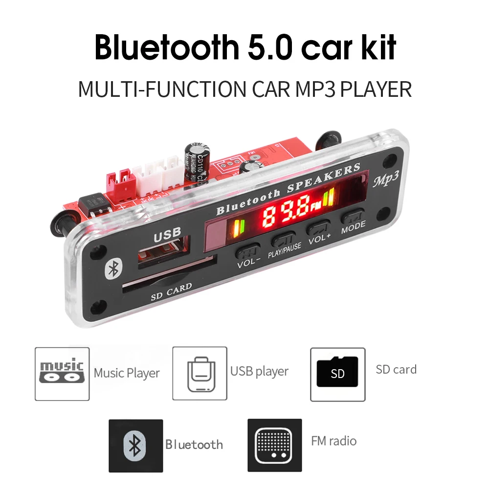 50W 40W Amplifier MP3 Decoder Board 12V Bluetooth 5.0 Car Player 25W 20W USB Recording Module FM AUX Radio for Speaker Handsfree