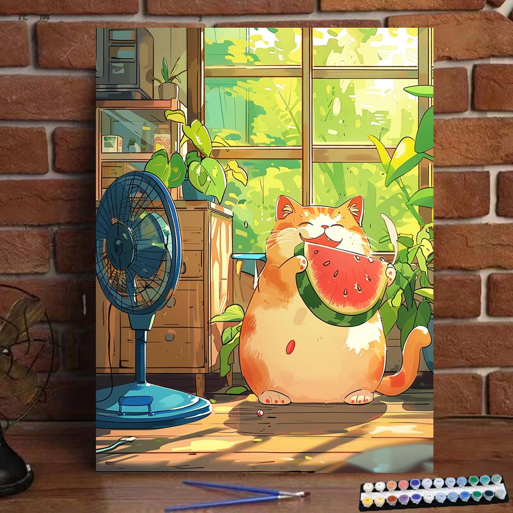 

Цифровая масляная живопись кот ест арбуз на лето художественная культура цифровая масляная живопись ручной работы подарок для взрослых и детей декоративные стены
