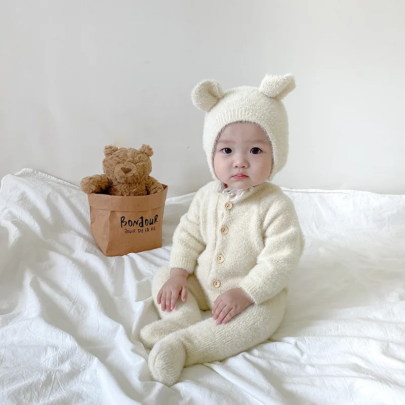 0-3T Newborn Kid Baby Boy Girl Winter Clothes Warm Baby Romper with Hat Cute Sweet Jumpsuit Cute Sweet Lovely Girls Outfit
