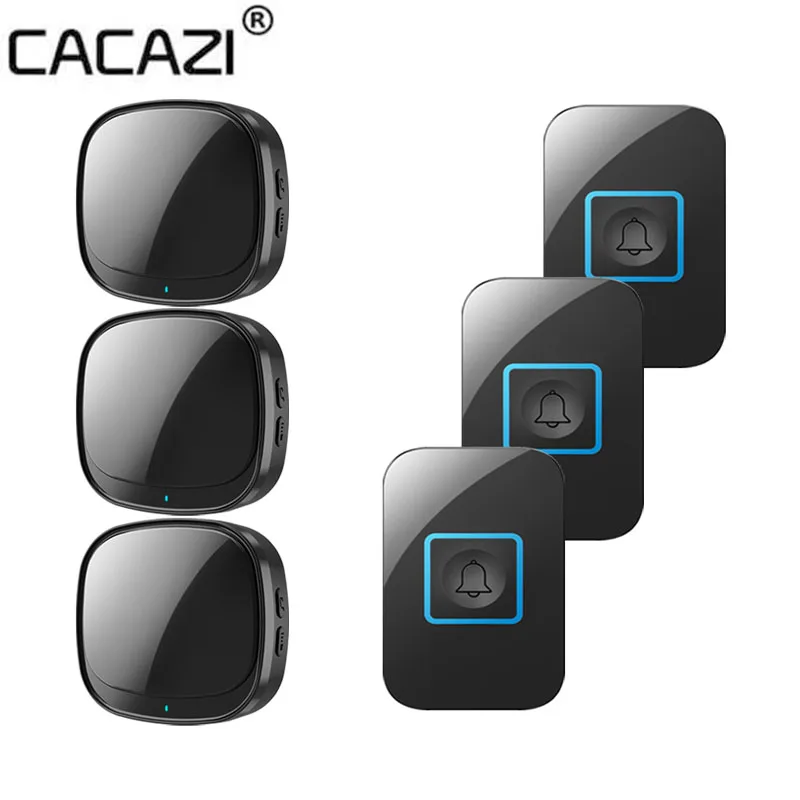 CACAZI USB Wireless Waterproof Doorbell DC Battery Smart Home Door Bell Chime Sets LED Flashing Burglar Alarm Welcome 60 Melody