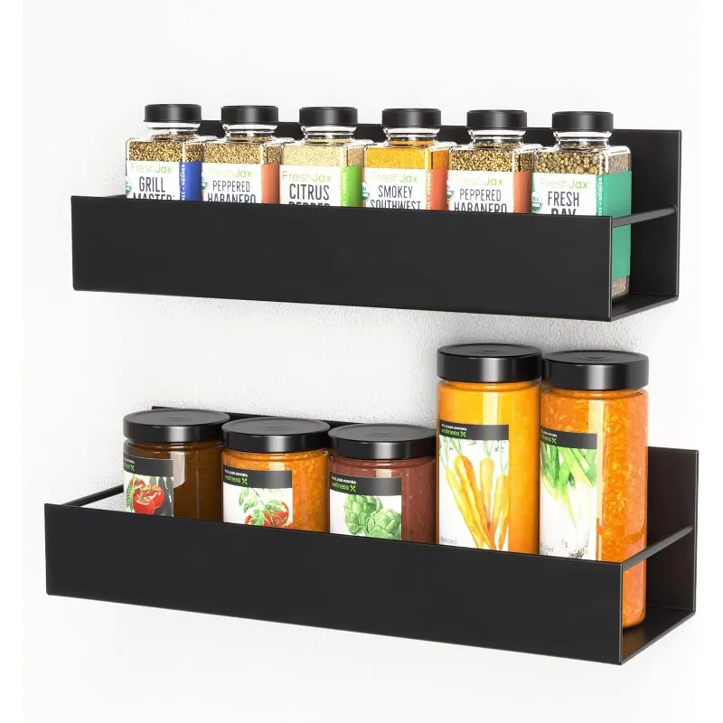 Storage Rack-Metal Shelves with Hooks 2PCS Strong Magnetic Grip Stylish Sturdy & Versatile Refrigerator Storage Space Saving