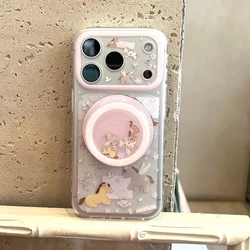 Kawaii Cartoon Horse Flower Painting Magnetic Phone Case with Magsafe Stand - Cute and Stylish Cover - iPhone 15 (Case with Stand)