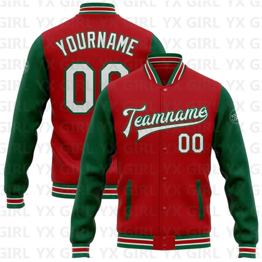 

Custom Red White-Kelly Green Bomber Full-Snap Varsity Letterman Two Tone Jacket 3D Baseball Button Jacket