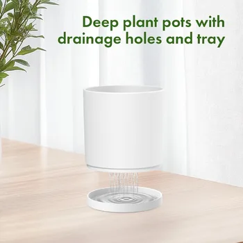 8 7 6 inch Plant Pots Set of 3 Cylinder Flower Pots for Outdoor Indoor Plants Drative Plastic Planters with Drainage Holes and 4