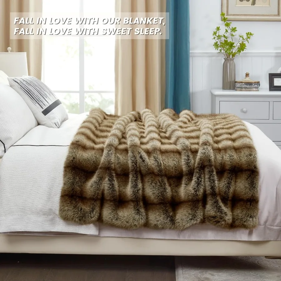 Highend Luxury Thick Fuzzy Faux Lion Fur Throw Blanket 50 x 60 Decorative Soft Cozy Accent Animal Skin Fluffy Lap Blanket for C