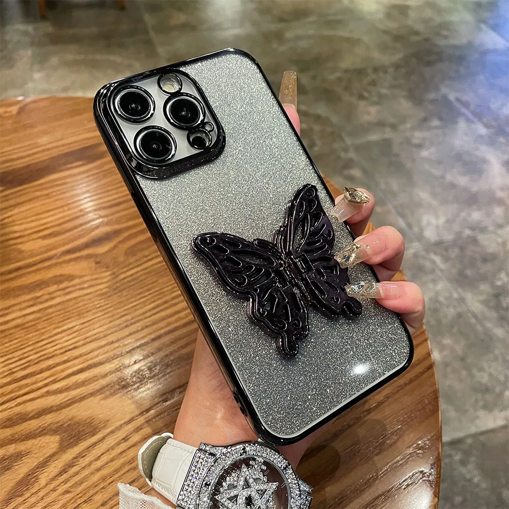 Chic Gradient 3D Butterfly Holder Stand Shockproof Case