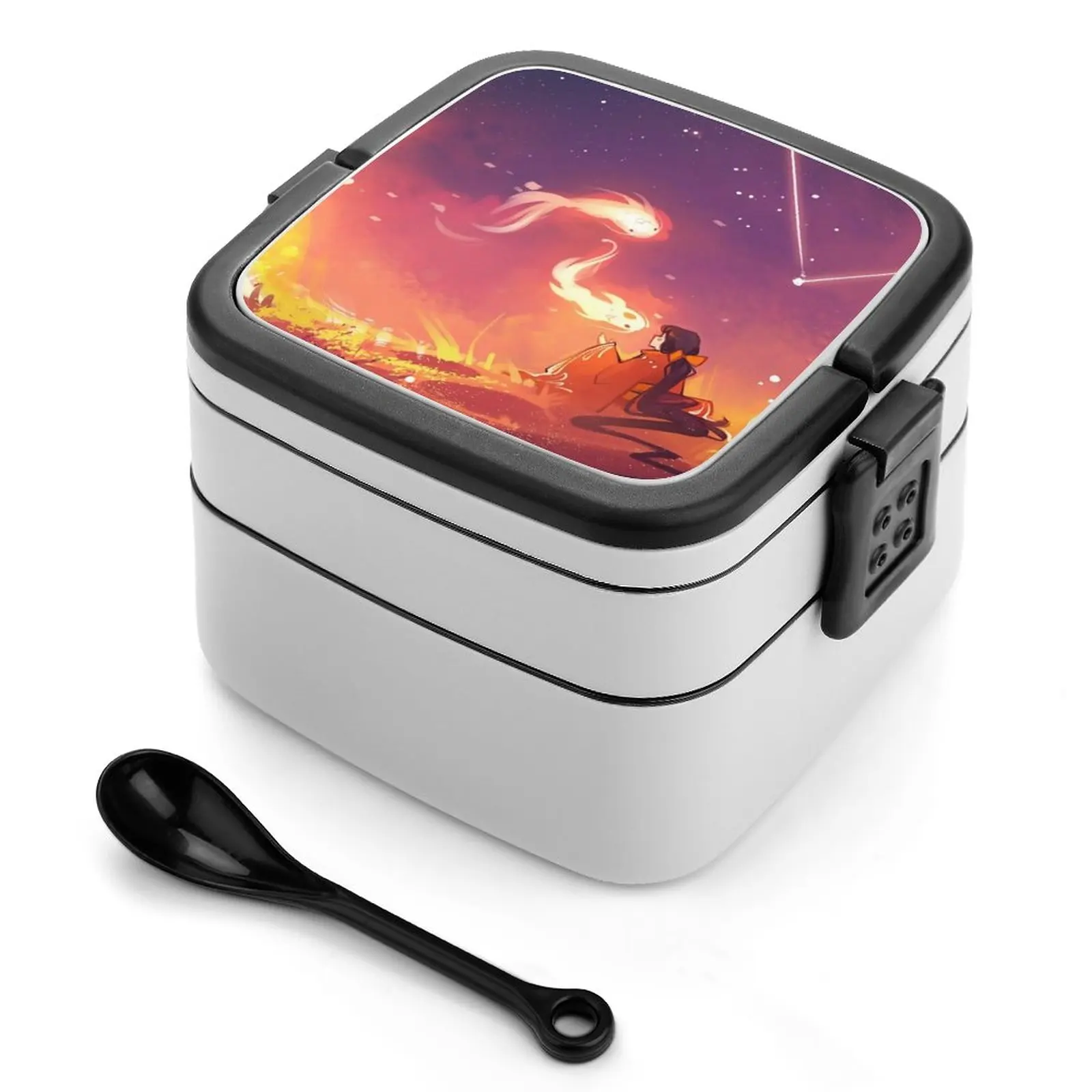 Sky Dancer Bento Box Lunch Box Quadrato A Prova Di Perdite Con Scomparto Original Art Color Fish Girl Fire Sky Night Personalizzato