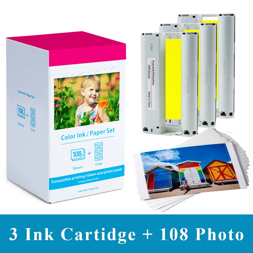 CPSelphy 호환 잉크 카트리지 및 108 인화지, KP108IN 3, CP1300, CP1200, CP910, CP900, CP760, 4 인치 x 6 인치