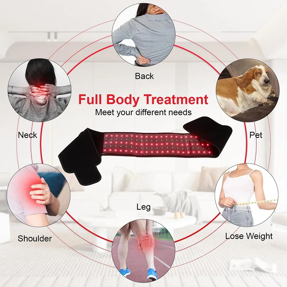 LED Light Therapy Belt Red ＆ Infrared 850nm 660nm Back Pain Relief Wrap Burn Fat Wrap Slimming Machine Waist Heat Pad Full Body