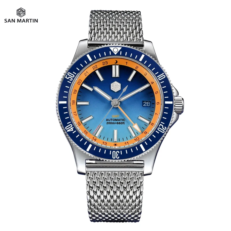 San Martin 오리지널 디자인 GMT 다이브 워치, NH34 자동 기계식 퀵릴리즈 팔찌, 방수 200m 야광 SN0119, 41mm