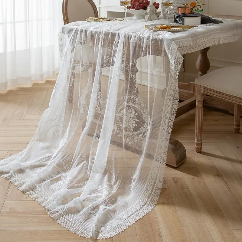 

White Jacquard Lace Table Cloth, French Romantic Wedding, Simple Household Hotel Decoration, Rectangle Dust Prevention Table Clo