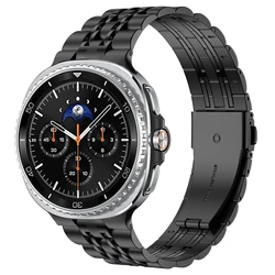 Elegant Stainless Steel Slim Bracelet Band - Premium Metal Strap - Watch 8 classic 46mm (Black)