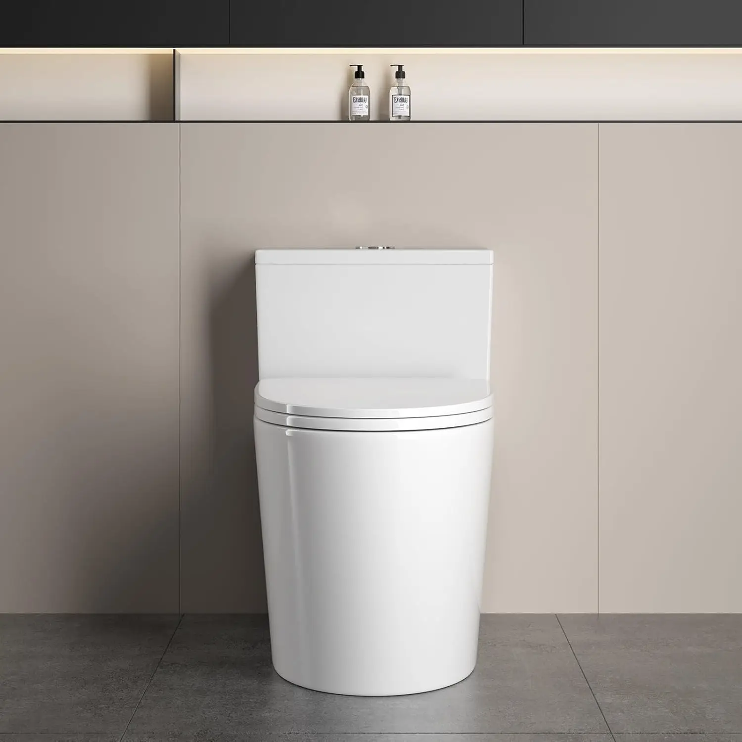 12"in One Piece Elongated Modern Toilet 3.1-Inch Huge Trapway Pipe Glazing Top Dual Flush 1.1/1.6 GPF 5