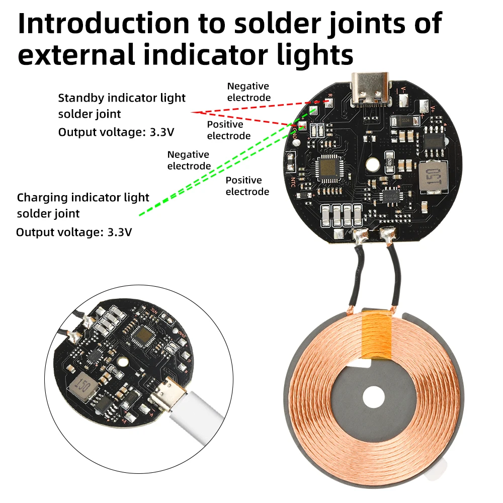 High-Power 20W Wireless Car Charging Module with Type-C Port