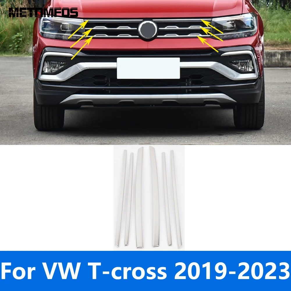 

Передняя решетка радиатора для Volkswagen VW T-cross Tcross 2019-2022 2023, гоночная решетка, полоса для молдинга, отделка, внешние аксессуары, Стайлинг автомобиля