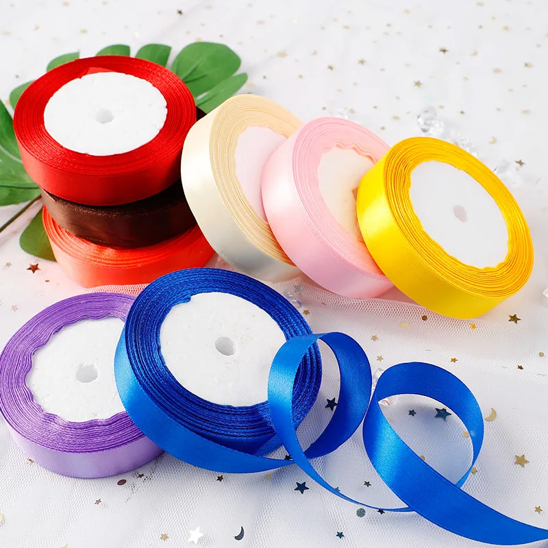 25Yards/Roll 6-10-15-20-25mm Satin ribbons for DIY Crafts Handmade Party Wedding Gift Wrap Black White Beige Pink Red Blue Tape