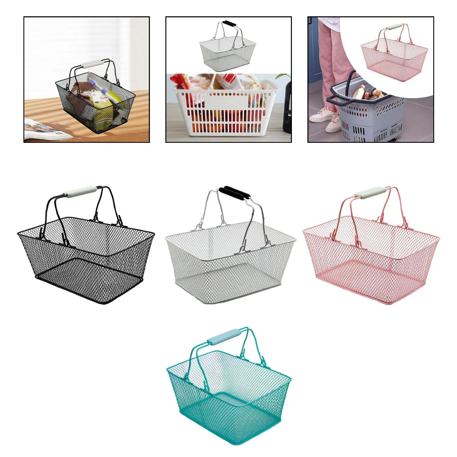 Shopping Basket Metal Simple Easy to Clean with Handles for Supermarket Home