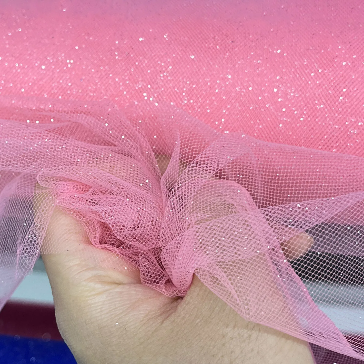 Sparkling Blue and Red Sequin Tulle Veil with Silver Accents and Pommel Skirt