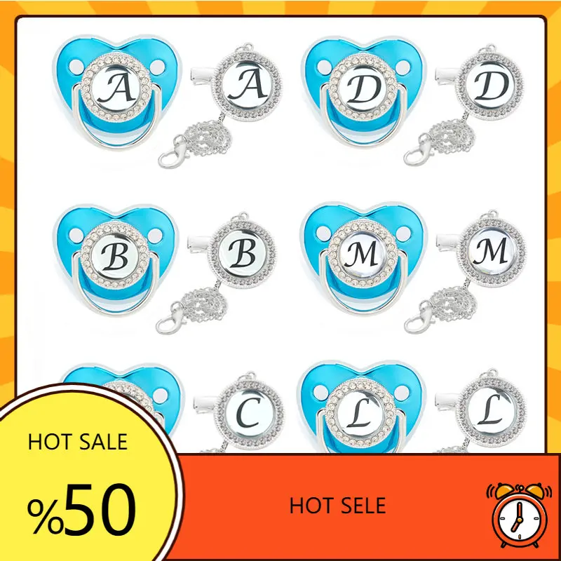 NameInitialsBabyPacifiersClipToddlerNippleLuxuryBlueBling26