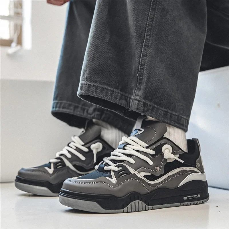 Men's Vulcanized Shoes Trendy Personalized Teenagers Casual Shoes Round Toe Lace-Up Plus Size Platform Shoes Men Shose For Sale 4