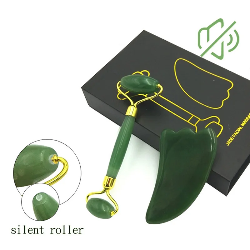 Natural Powder Crystal Green Dongling Jade Roller Scraping Board Set
