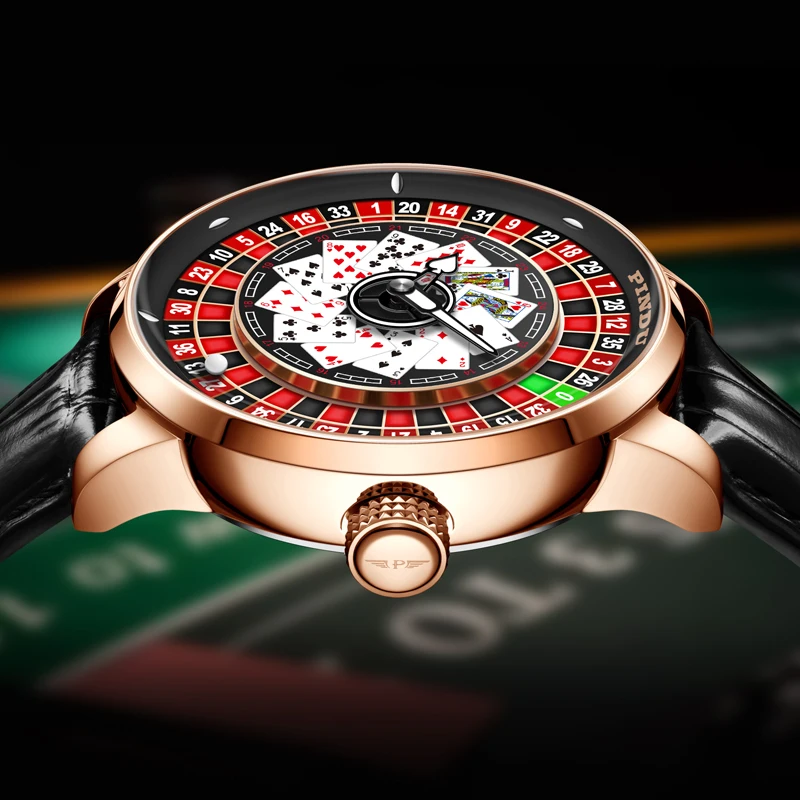 PINDU Designs New NH35A Rotary Roulette Mechanical Watch Men's Diamond Surface Waterproof Leather Men's Watch Montre Homme P6626 4