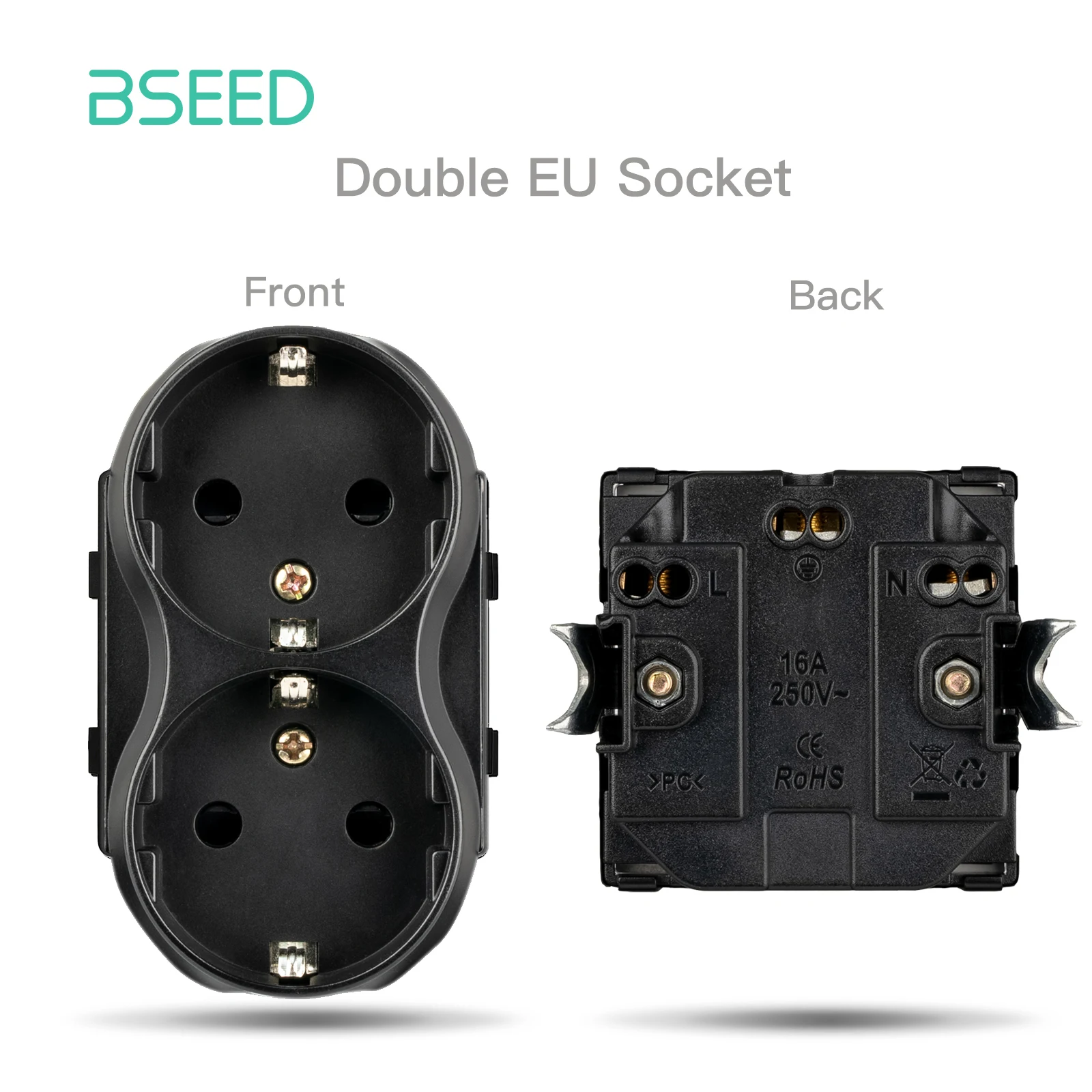 BSEED C 타입 USB 소켓, EU 전원 콘센트, 이중 USB 벽 전기 플러그, DIY 예비 부품, 프레임 무료 조합