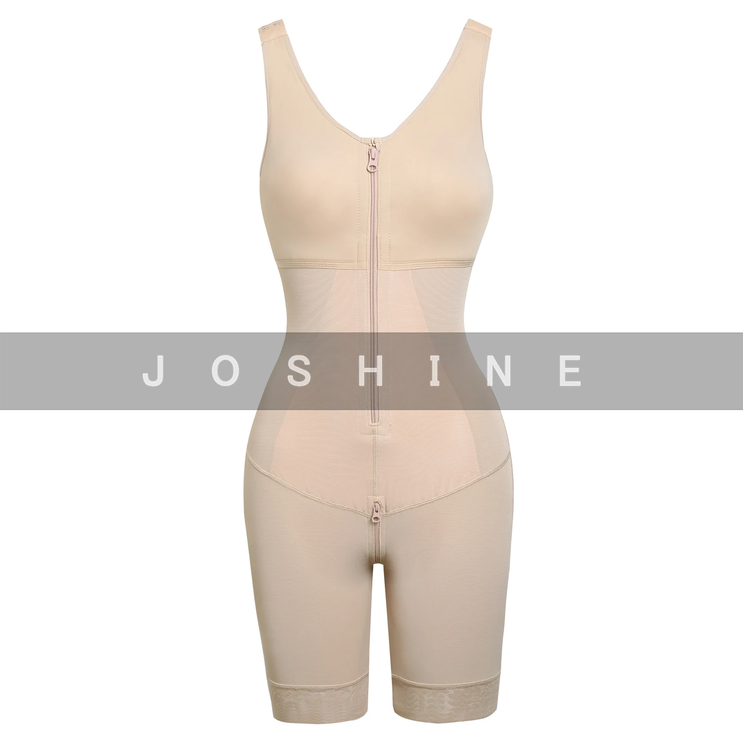 Women's Bodysuit With Zipper Wrap Chest Full Body Shape Wide Shoulder Strap FajasWomen-buttlift Shapewear Women