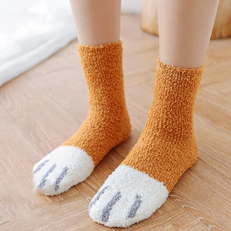 

Women Socks Winter Cute Cat Paw Coral Fleece Fuzzy Socks Female Autumn Thicken Happy Funny Socks For Girl Warm Fluffy Floor Sock