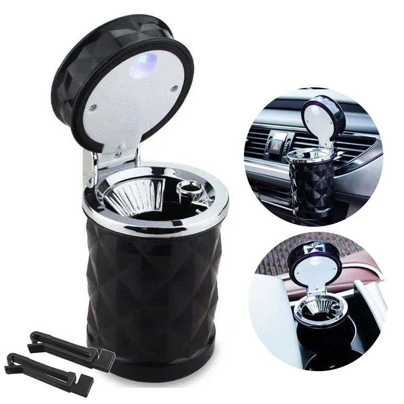Aluminum Car Ashtray With LED Light Portable Auto Accessory