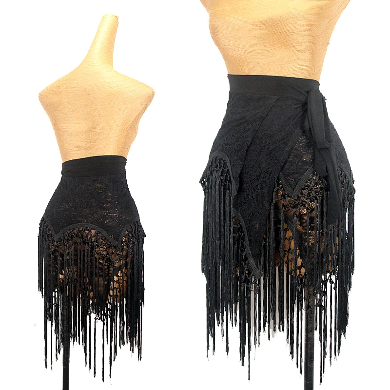

2023 Latin Dance Skirts For Women Lace Woven Tassel Skirts Chacha Rumba Tango Dress Adult Latin Dance Training Costumes DQL8658