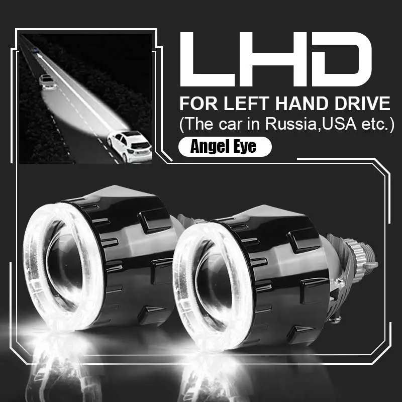 2.5'' Bi LED Projector Lens Square Black Headlight Retrofit LHD&RHD  Universal