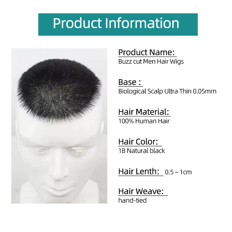 Human Hair Toupee Men Hair Wig Buzz Cut Hair System Super Thin Skin Men Toupee Natural Black Short Wigs