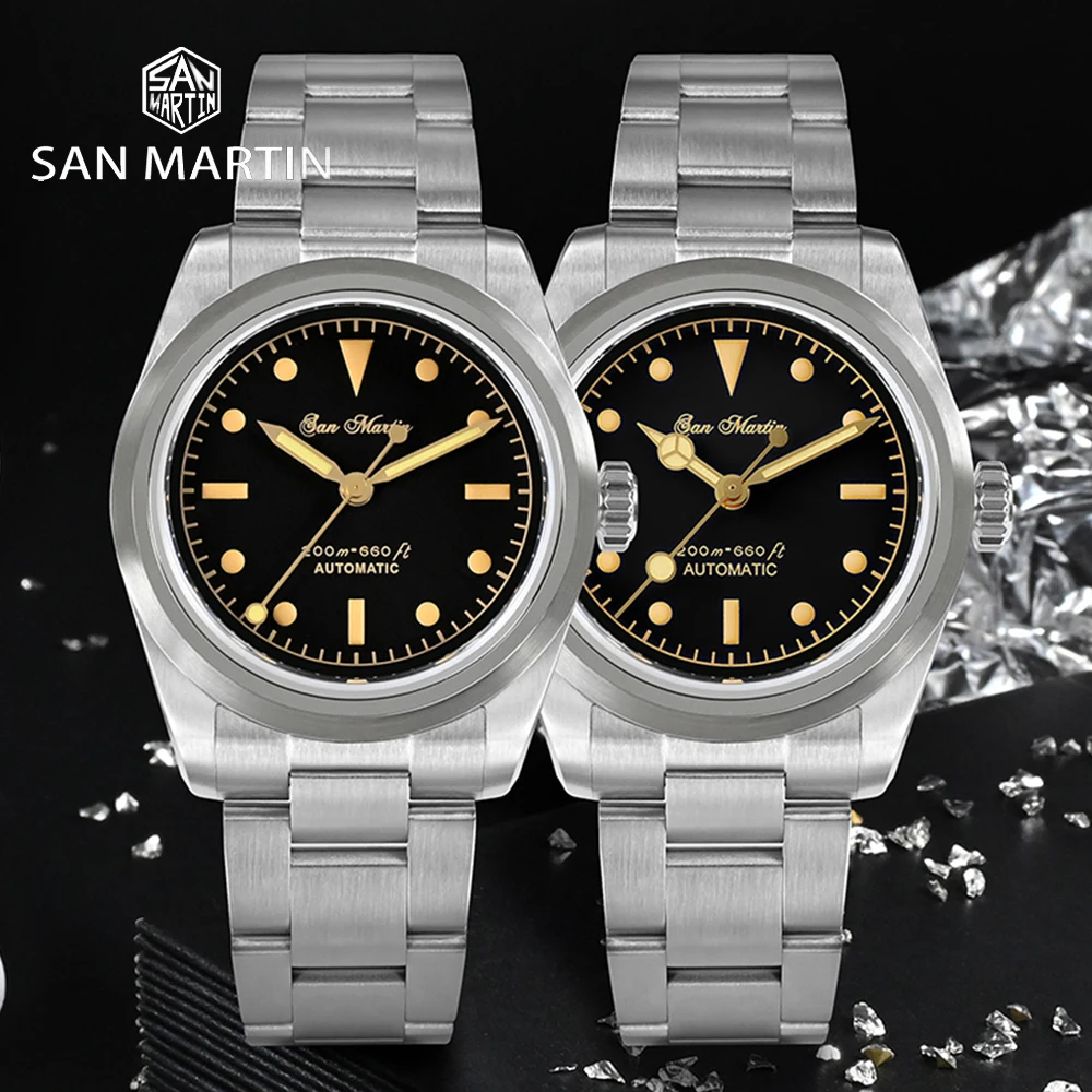 

San Martin Men Automatic Mechanical Watch 37mm Vintage Sapphire Stainless Steel Sports NH35 Dive Retro C3 Luminous Reloj Hombre