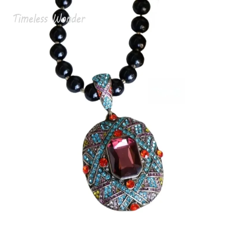 

Timeless Wonder Retro Zircon Geo Beaded Pendant Necklace for Women Designer Jewelry Runway Goth Rare Classy Top Fancy Gift 5232