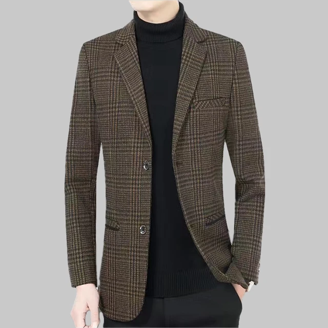 The Main Promotion of New Explosive Woolen Men's Suit Jacket Slim-fit Casual High-end Single Coat Plaid Comfortable Men's Coat 2