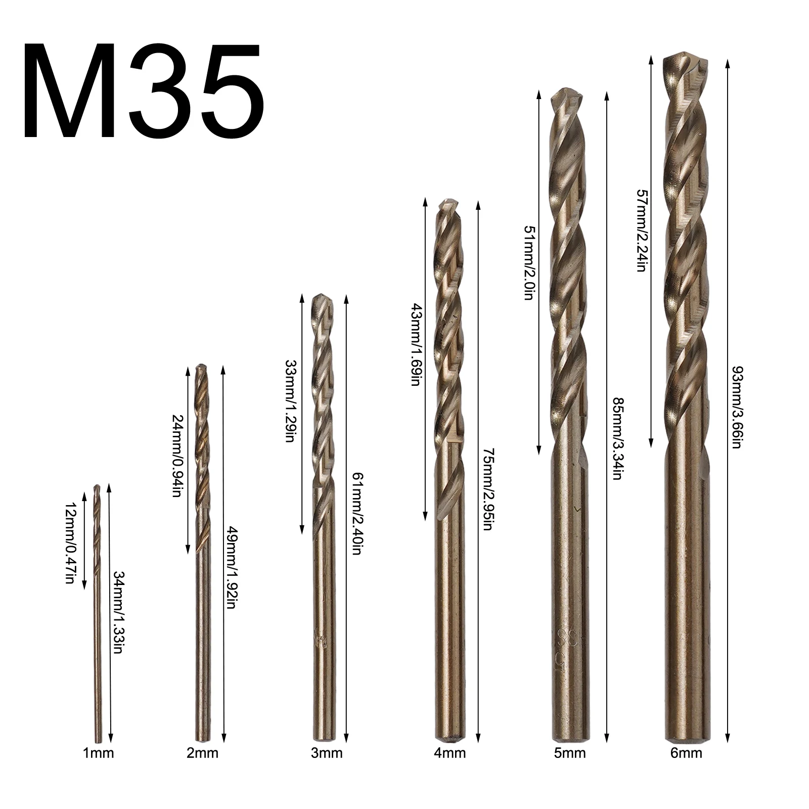 

6pcs HSS M35 Cobalt Drill Bit 1/2/3/4/5/6mm For Wood/Metal Hole Cutter Power Tools Stainless Steel Drilling Accessories